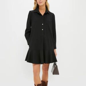 TUCKERNUCK Black Crepe Callahan Shirt Dress XS Black Button Up Ruffle Hem Collar